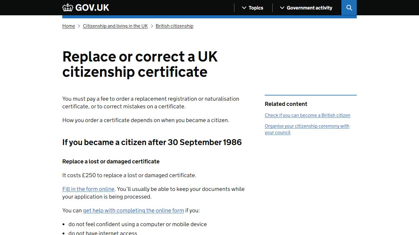 Replace or correct a UK citizenship certificate - GOV.UK